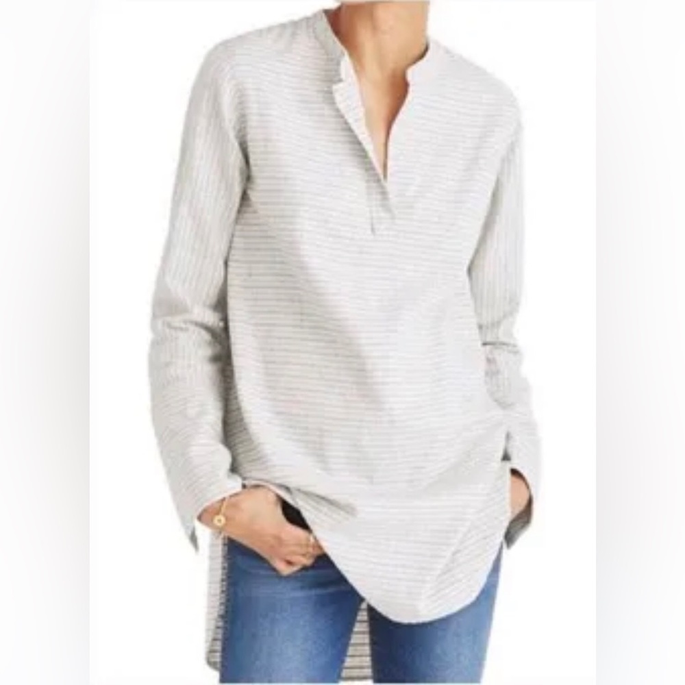 Madewell Tunic with split cuffs stripes women’s small Ivory/Gray